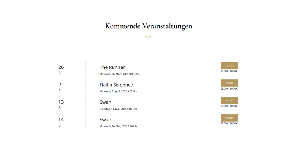 Kommende Veranstaltungen als Ticketshop Widget "Liste"
