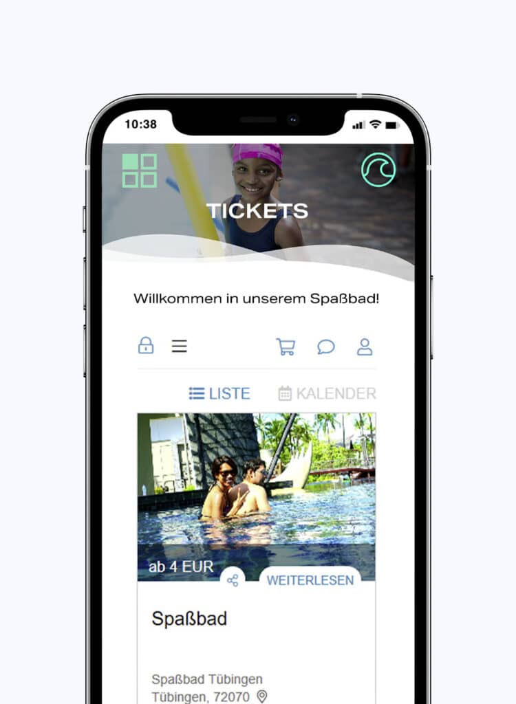 Smartphone mit Online-Ticketshop eines Freibads