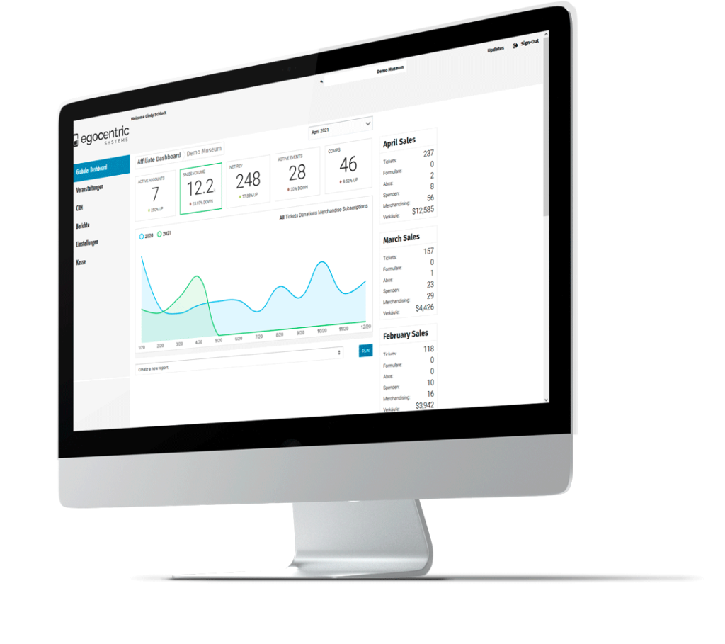 iMac mit der Anzeige des Dashboards im Eventmanager