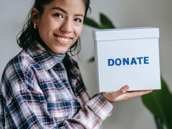 woman with donation box