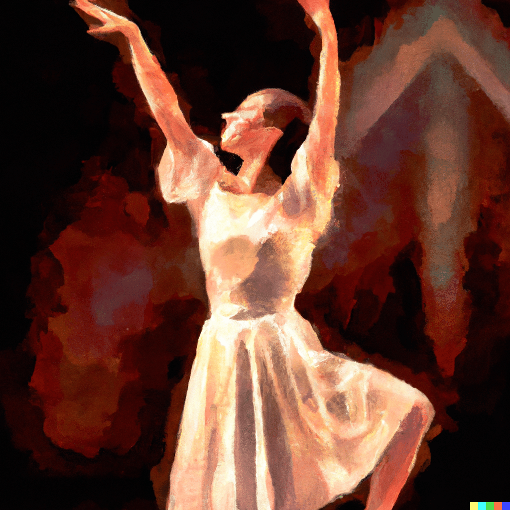 Painting of dancer in white dress created by AI