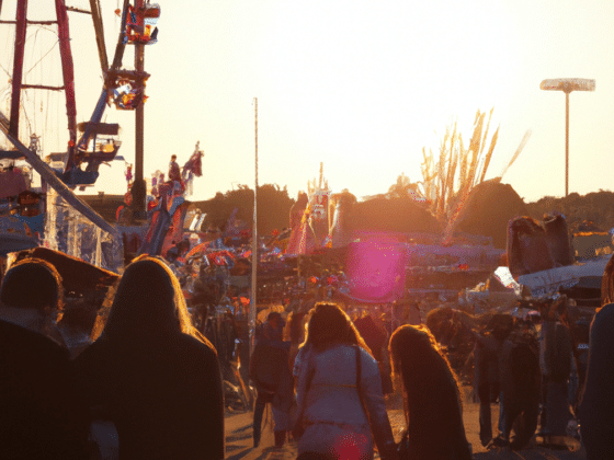 fair in the sunset with many people