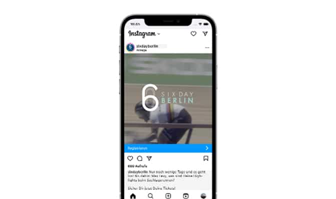 Mockup of a smartphone with an instagram ad by Six Day Berlin