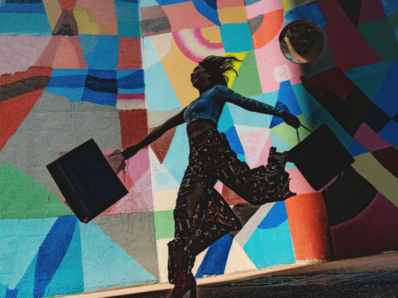 Wall painting colourful with woman jumping