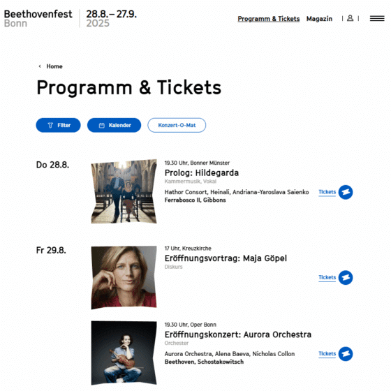 Screenshot Ticketshop Beethovenfest Bonn