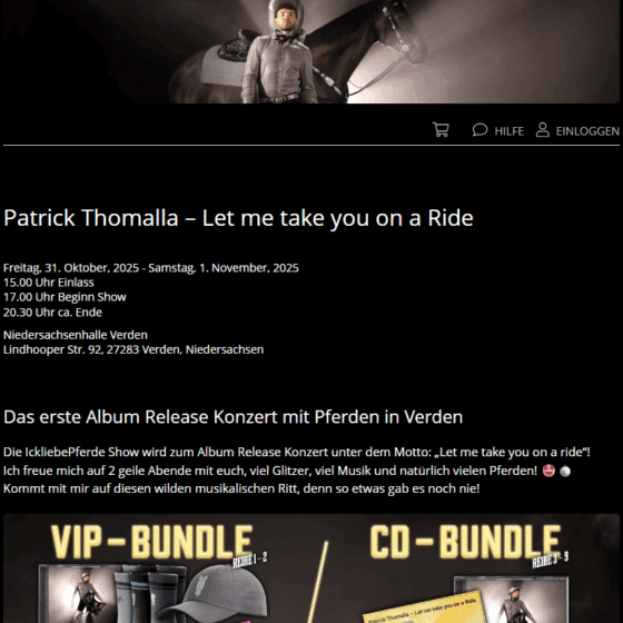 Screenshot Ticketshop Patrick Thomalla