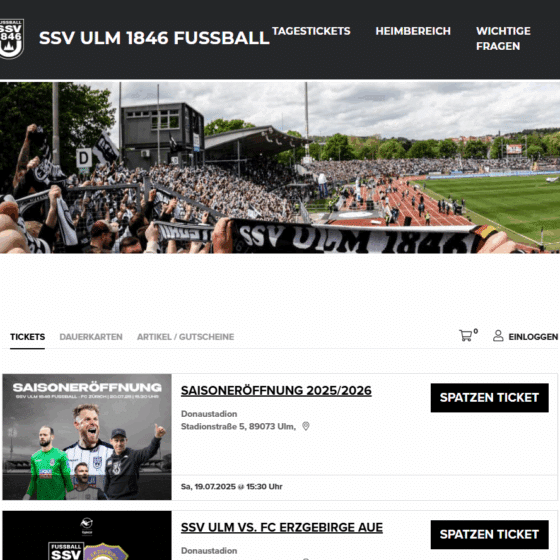 Screenshot Ticketshop SSV Ulm