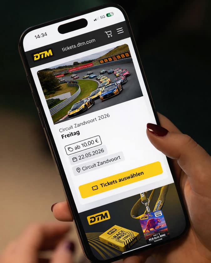 Ausschnitt des DTM Ticketshops auf einem Smartphone.