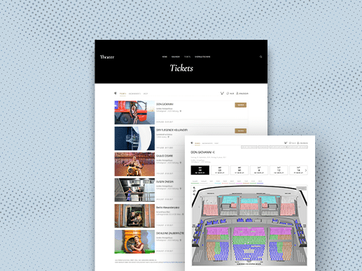 zwei Ticketshop Interfaces vor blauem Hintergrund